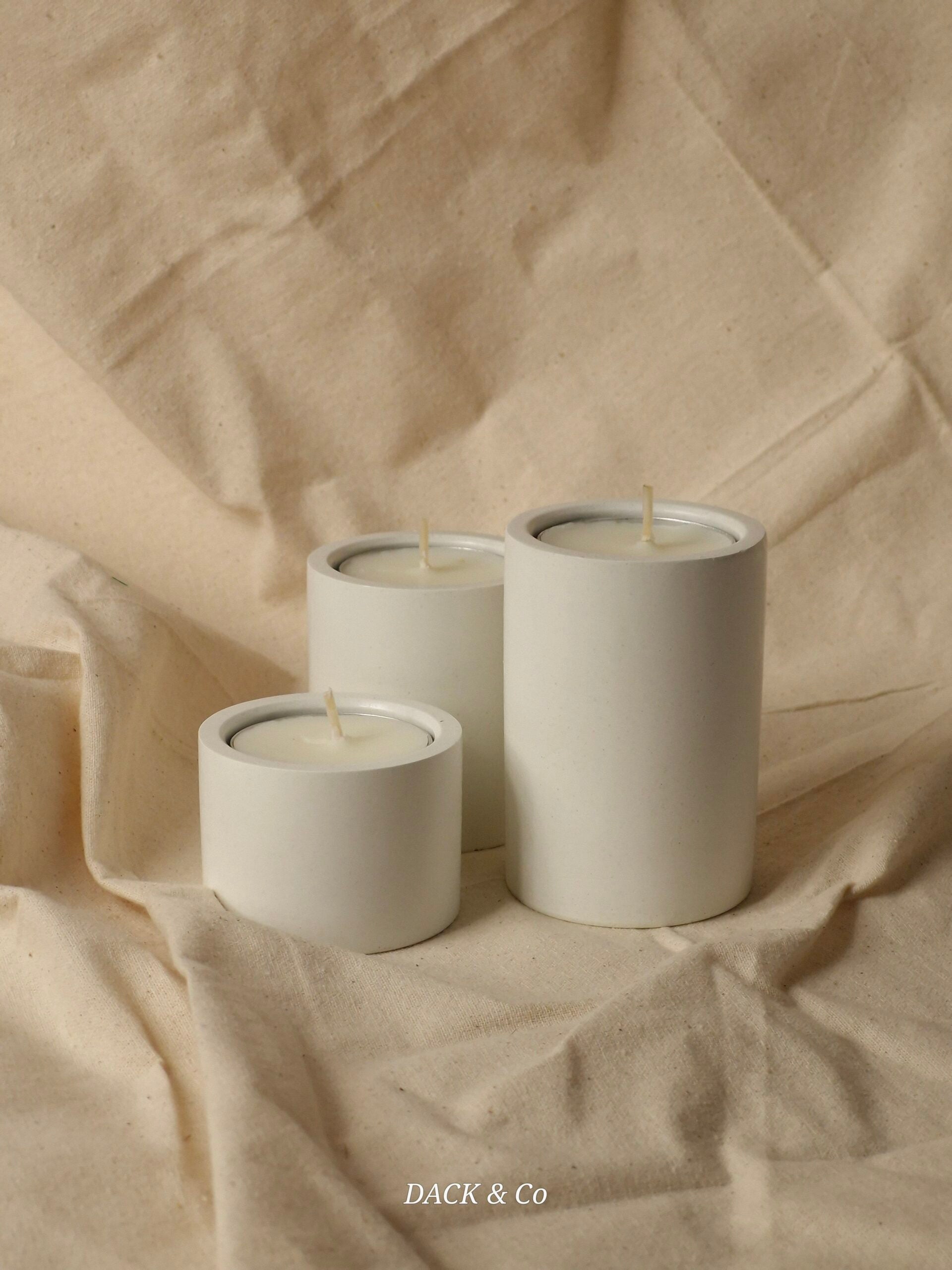 3PCs Minimalist Concrete Tealight Pillar Candle Holder Set