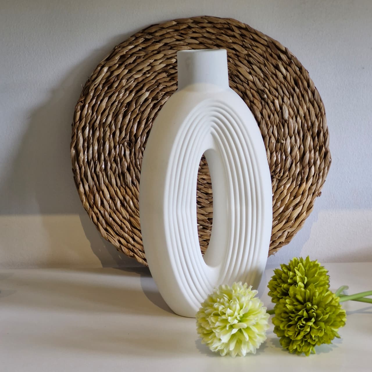 Large Oval Stripe Vase in Pastel Colors - Stunning Oval Flower Vase D159