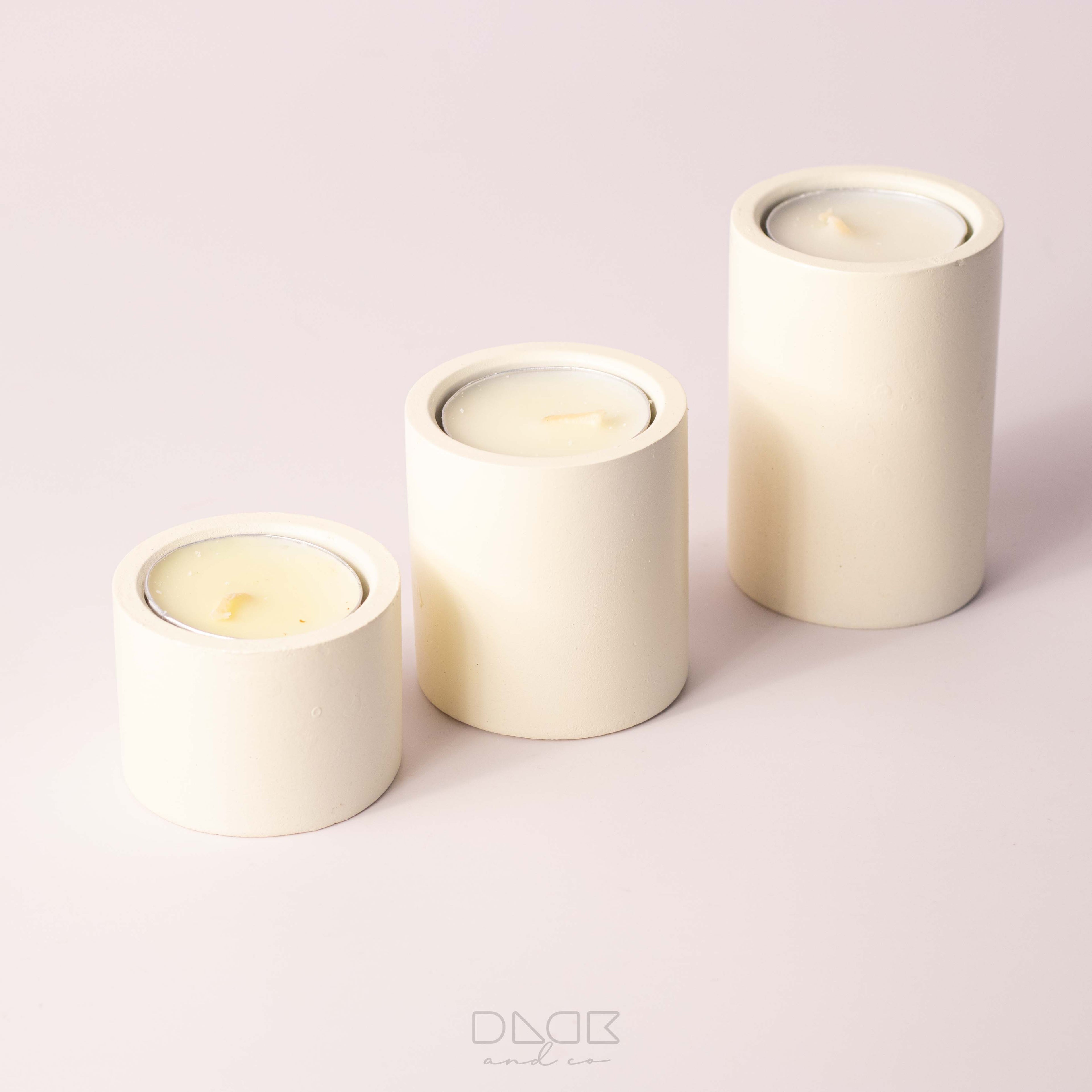 3PCs Minimalist Concrete Tealight Pillar Candle Holder Set
