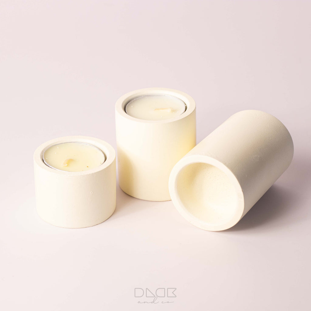 3PCs Minimalist Concrete Tealight Pillar Candle Holder Set
