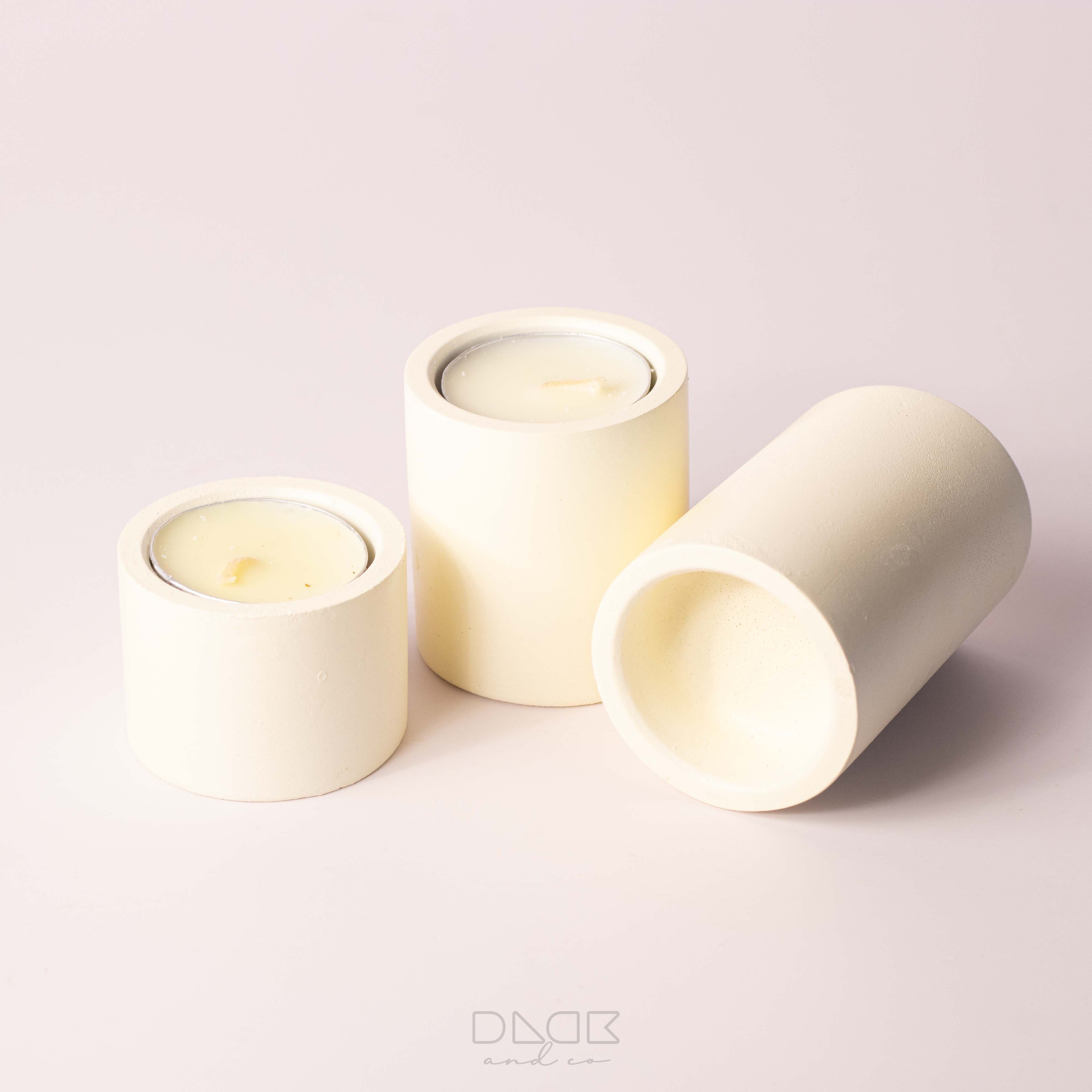 3PCs Minimalist Concrete Tealight Pillar Candle Holder Set
