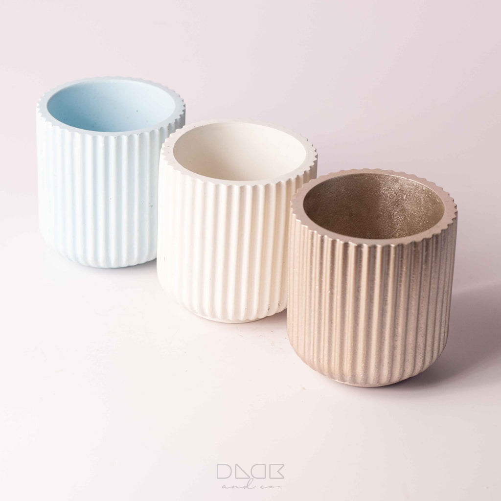 Ribbed Edge Concrete Candle Jars - Sealed Concrete Candle Pot
