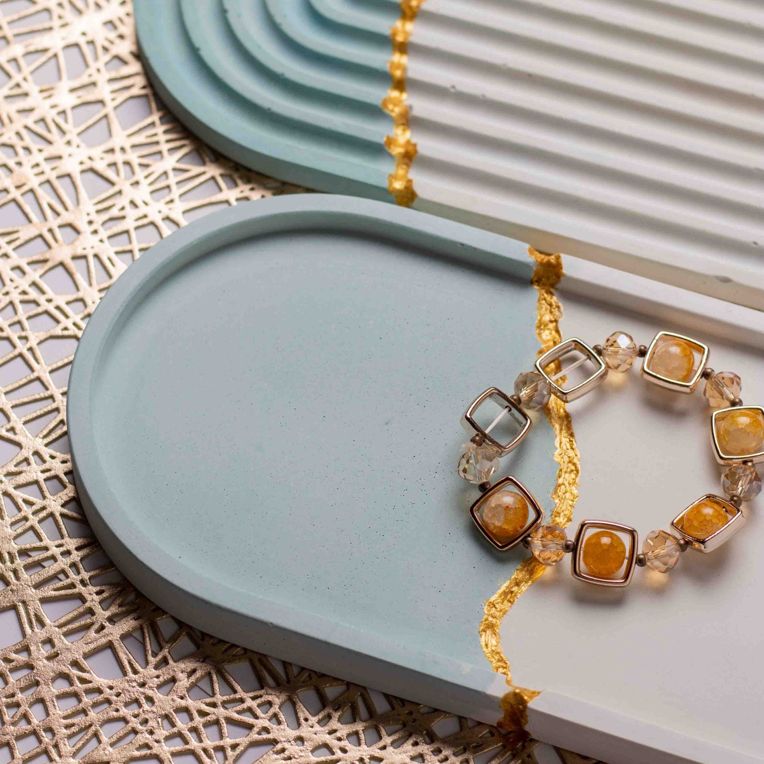 Bi Color & Gold Oval Tray | Stunning Large Oval Trinket Tray