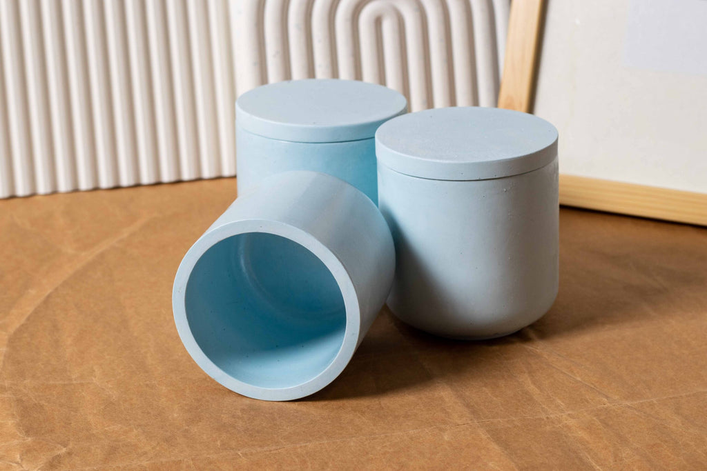 Pastel blue Color Straight Concrete Candle Jars