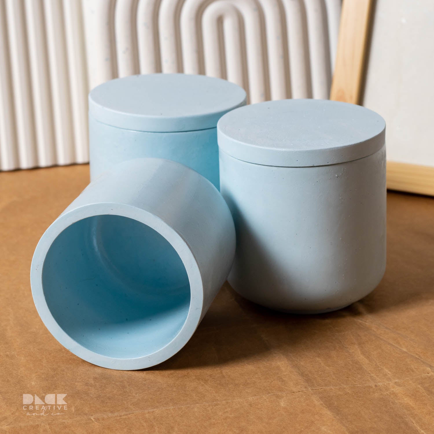Pastel blue Color Straight Concrete Candle Jars