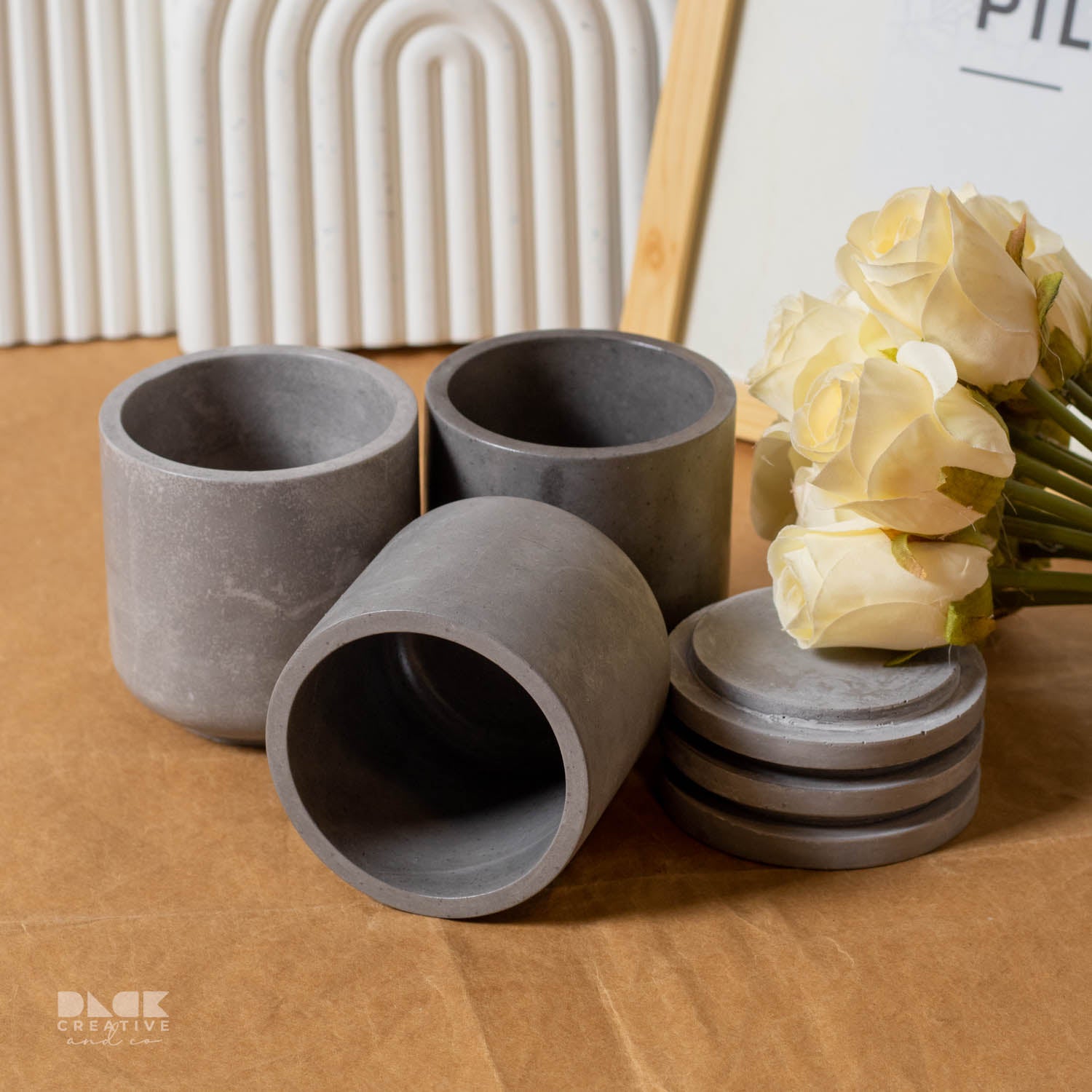 Pastel gray Color Straight Concrete Candle Jars