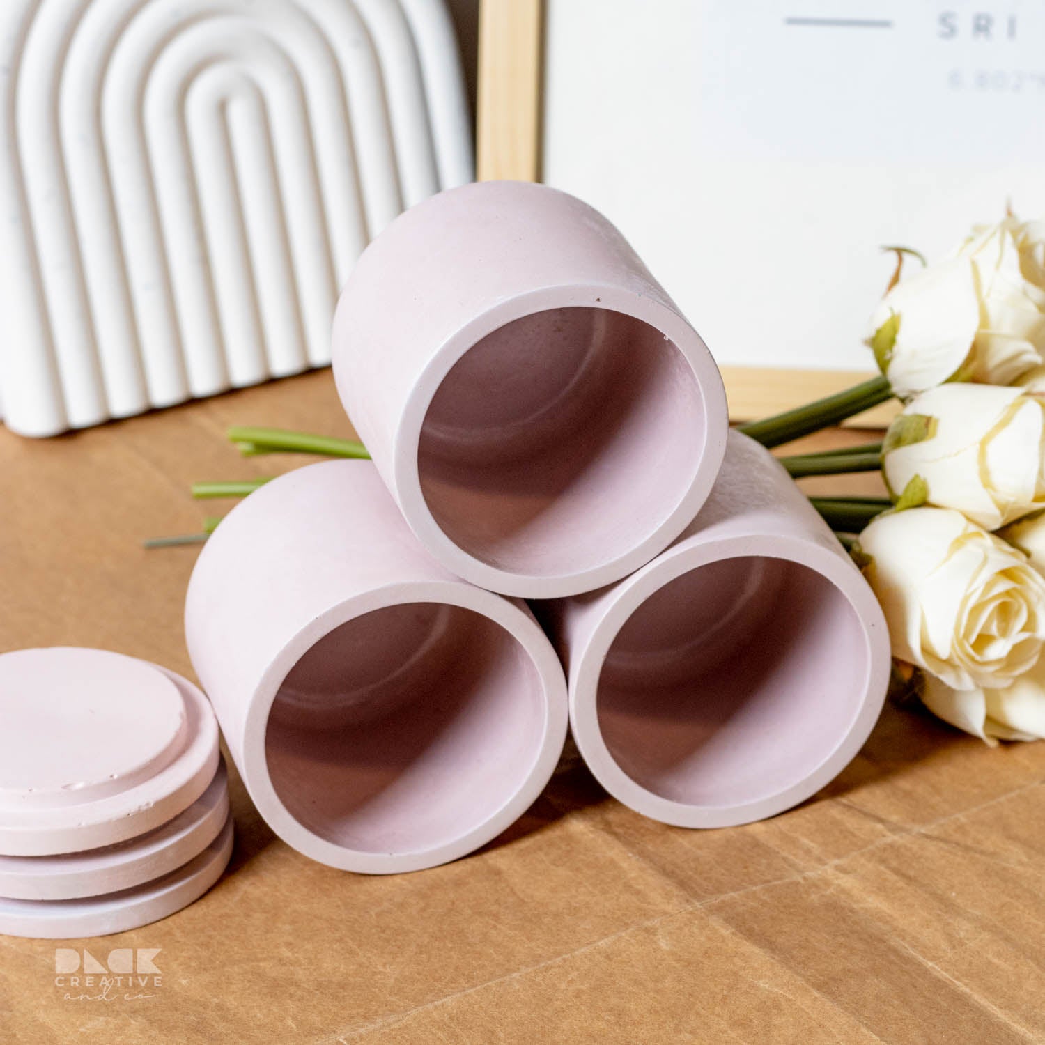 Pastel pink Color Straight Concrete Candle Jars