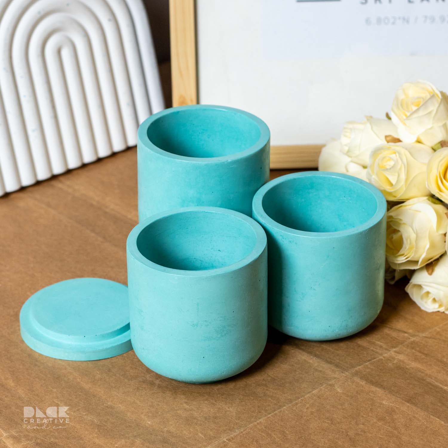 Pastel teal Color Straight Concrete Candle Jars
