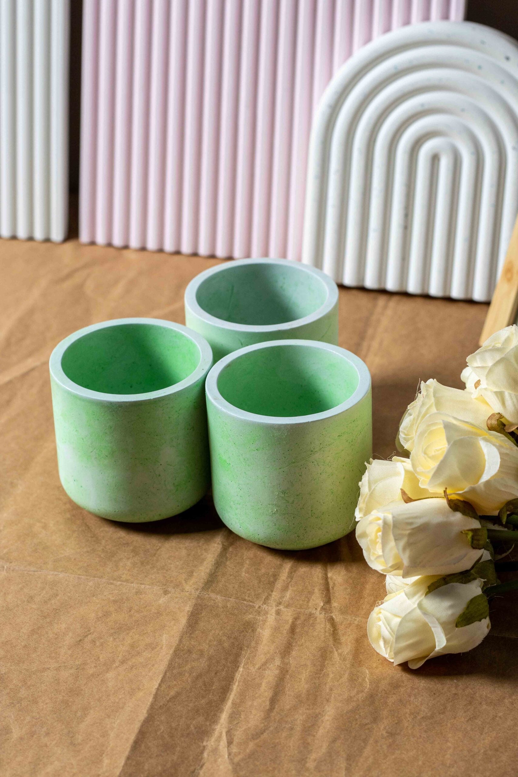 Pastel green Color Straight Concrete Candle Jars
