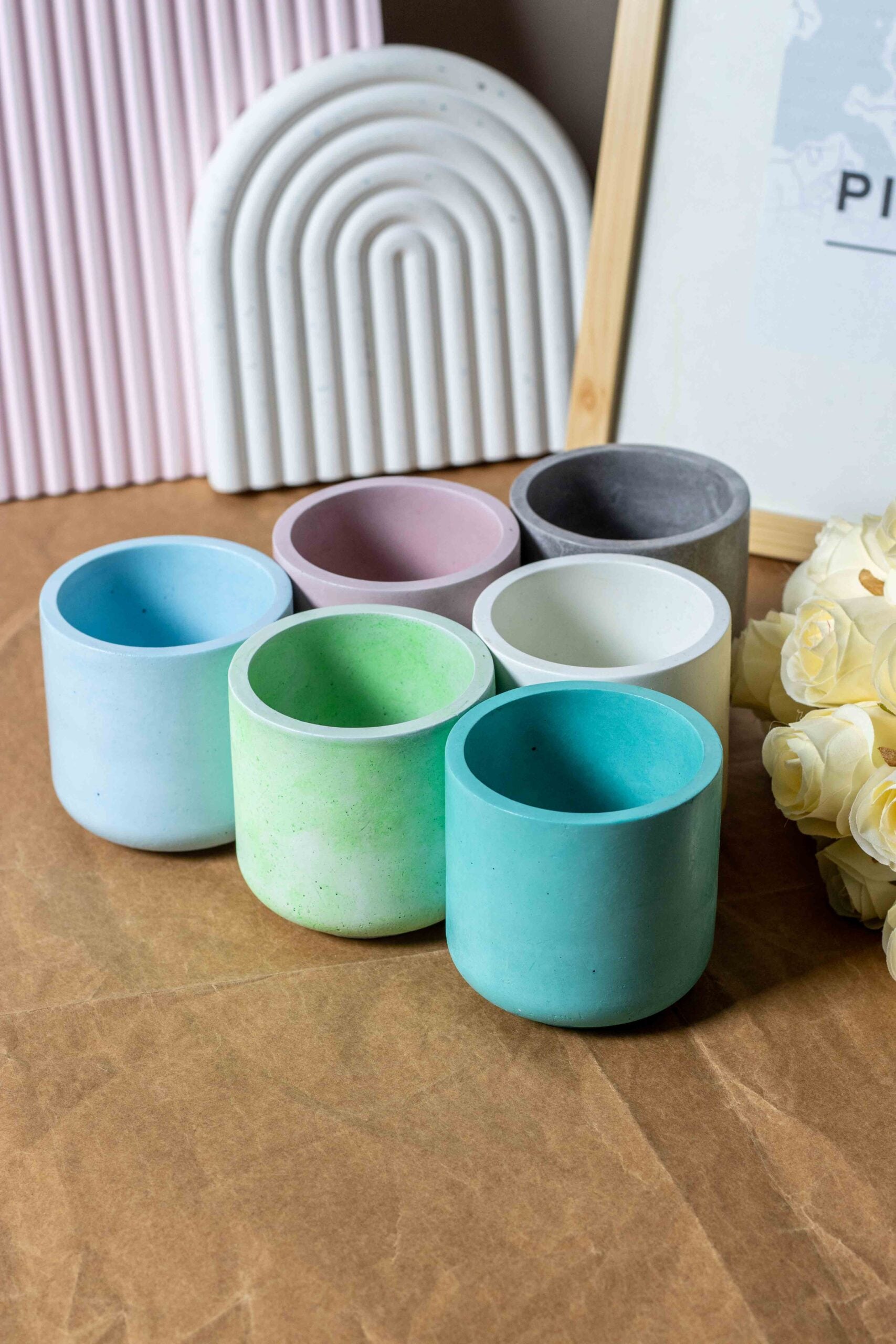 Straight Edge Concrete Candle Jars - Sealed Concrete Candle Pot