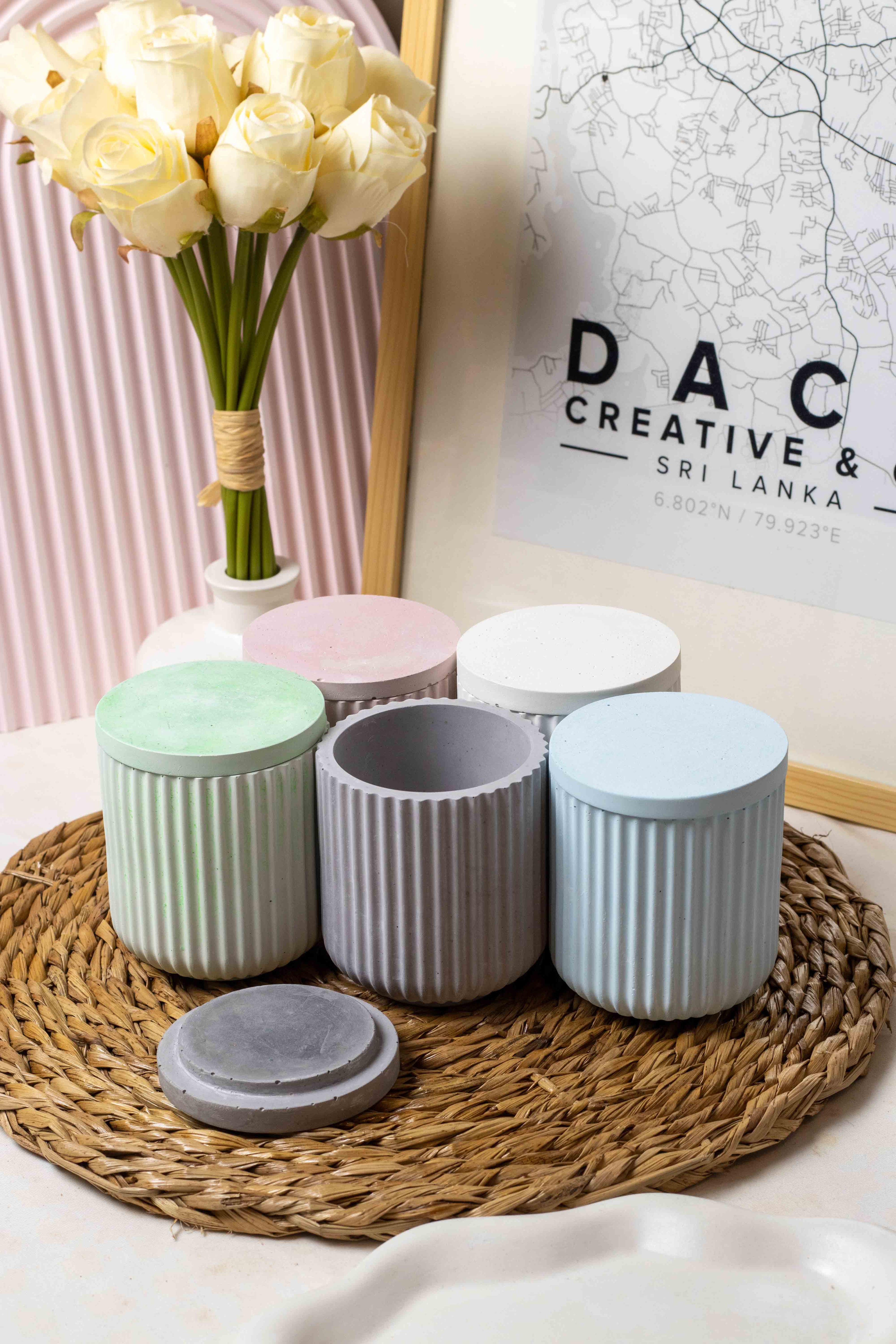 Ribbed Edge Concrete Candle Jars - Sealed Concrete Candle Pot