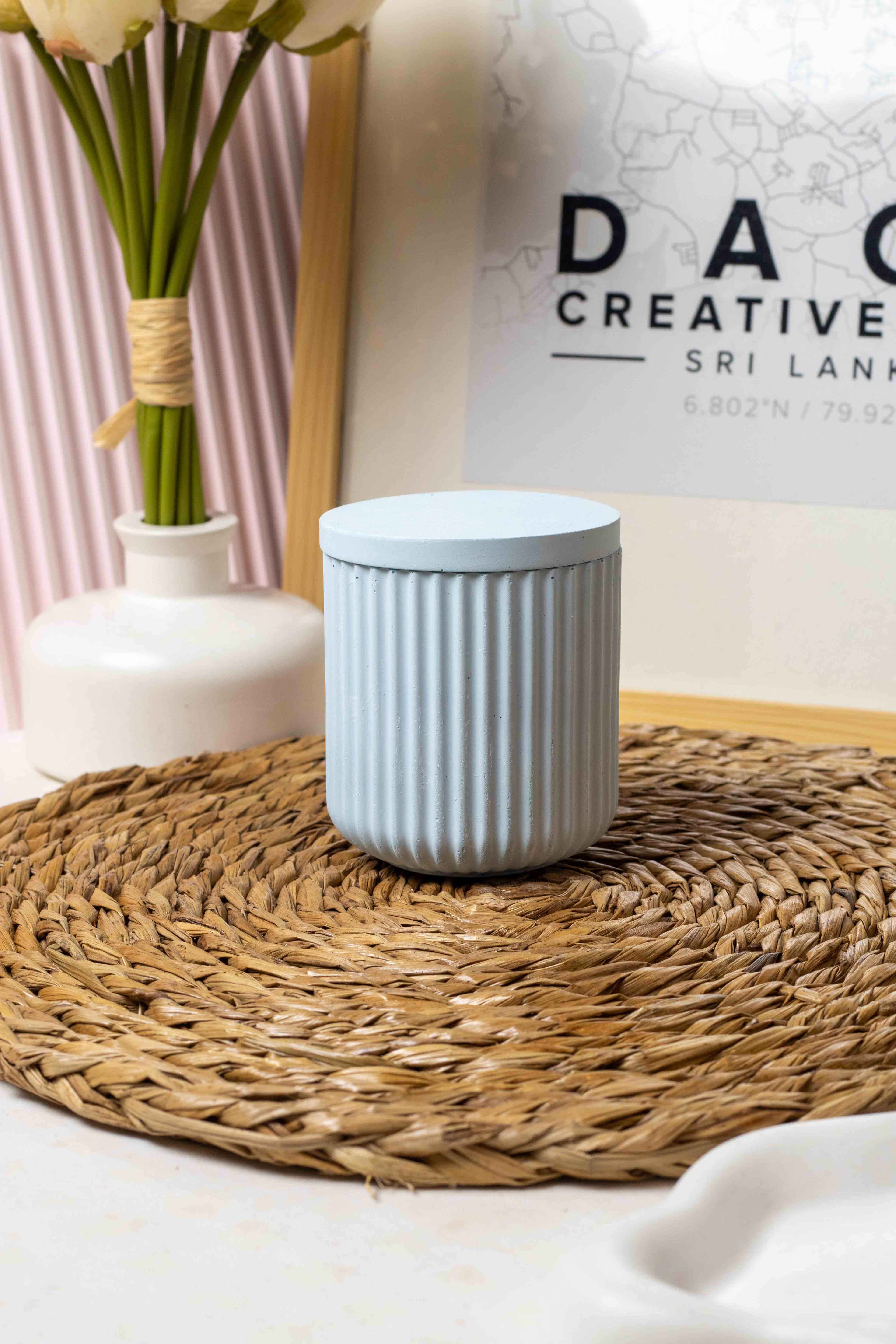 Ribbed Edge Concrete Candle Jars - Sealed Concrete Candle Pot