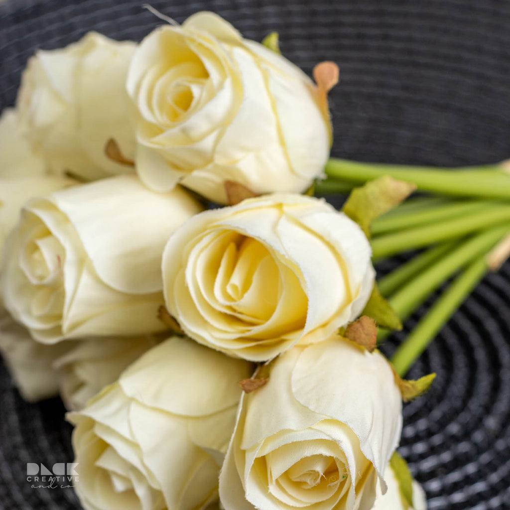 Artificial White Rose Flower Bunch - 12 Roses