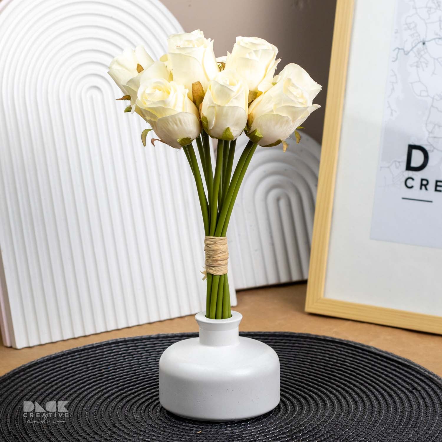 Artificial White Rose Flower Bunch - 12 Roses