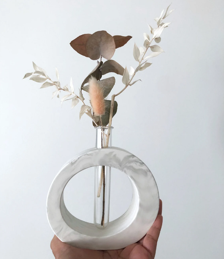 Circle Bud Vase with Glass Test Tube for Minimal Home Decor Style