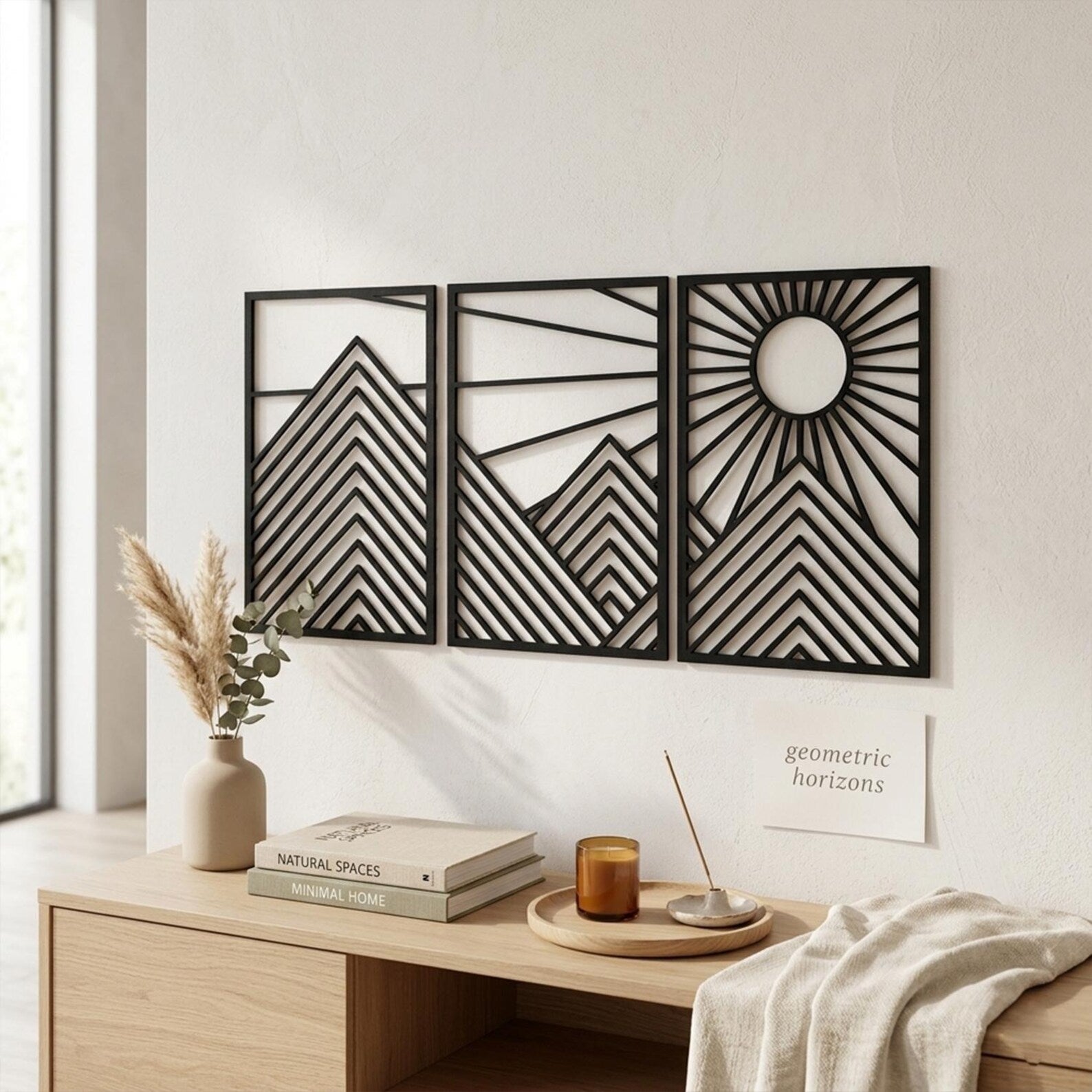 Morning Sunrise - Modern Geometric Wall Art With 3 Panels