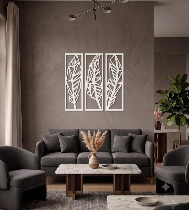 Feather Lust - Modern Geometric Wall Art With 3 Panels